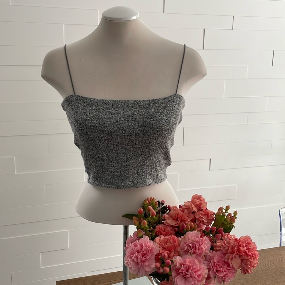 S Garage Crop Tube Top with Straps - Gray
